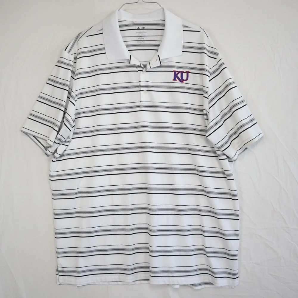Kansas Jayhawks Polo Shirt Mens XL Adidas Golf Puremotion White Short Sleeve